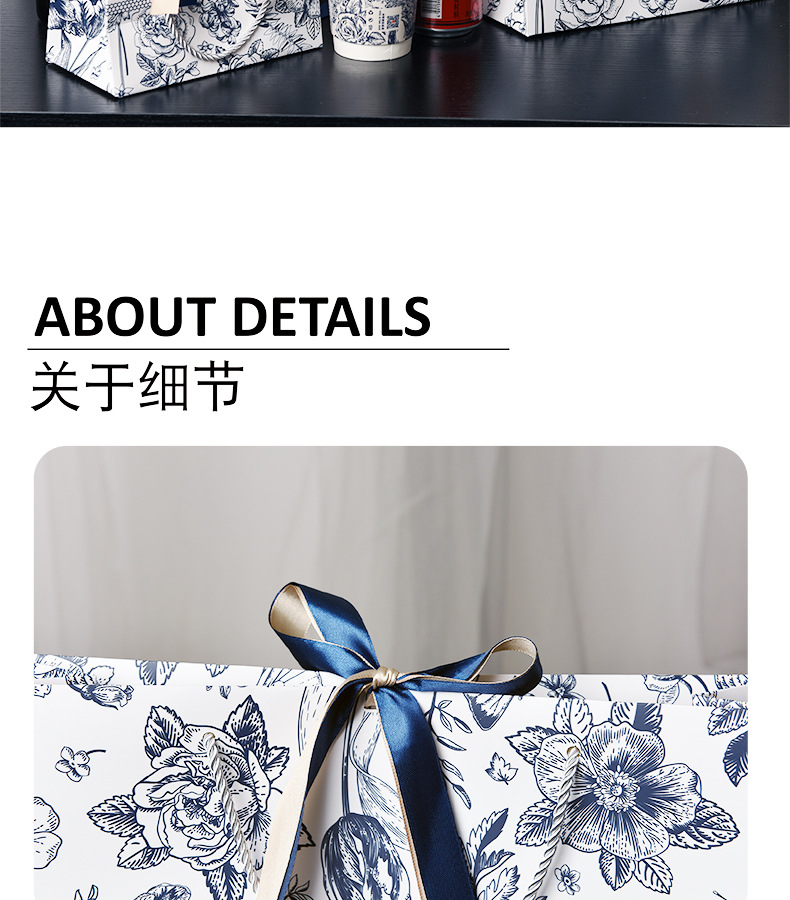现货礼品袋花色纸袋跨境包装袋配丝带节日送礼礼物袋服装手提袋服详情9