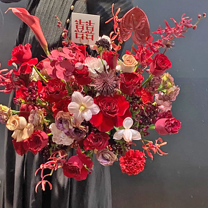 仿真假花新款红色系婚礼婚庆装饰路引花户外拍摄道具软装绢花婚庆用品婚礼拱形门详情2