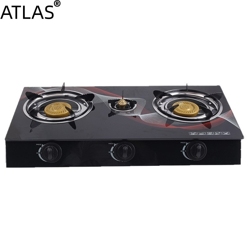 ATLAS European-style three-burner gas stove with tempered glass panel, high-intensity flame stove, liquefied gas household stove, for export only pic 5