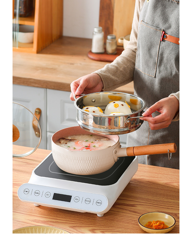 Non-stick tourmaline instant noodle pot, household non-stick base soup pot, baby and infant complementary food small milk pot, Japanese snow flat pot pic 15