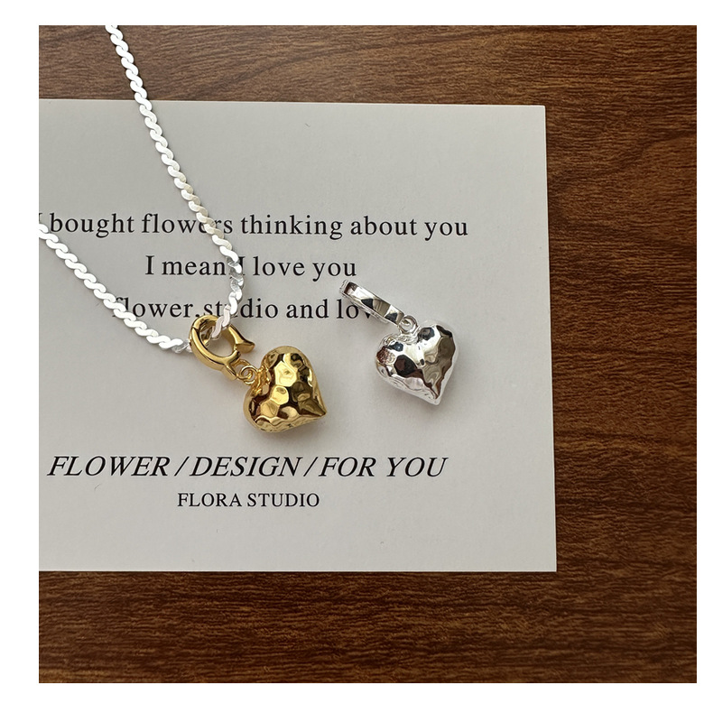 S925 sterling silver Korean version, a niche design sense, heart-shaped pendant with hollow craftsmanship, fashionable and simple basic side pendant pic 18