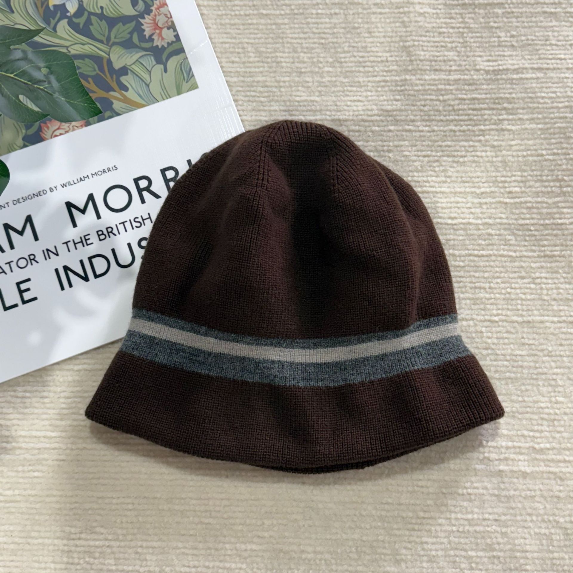 秋季新款韩版ins撞色针织渔夫帽保暖条纹毛线帽大板显脸小堆堆帽详情9