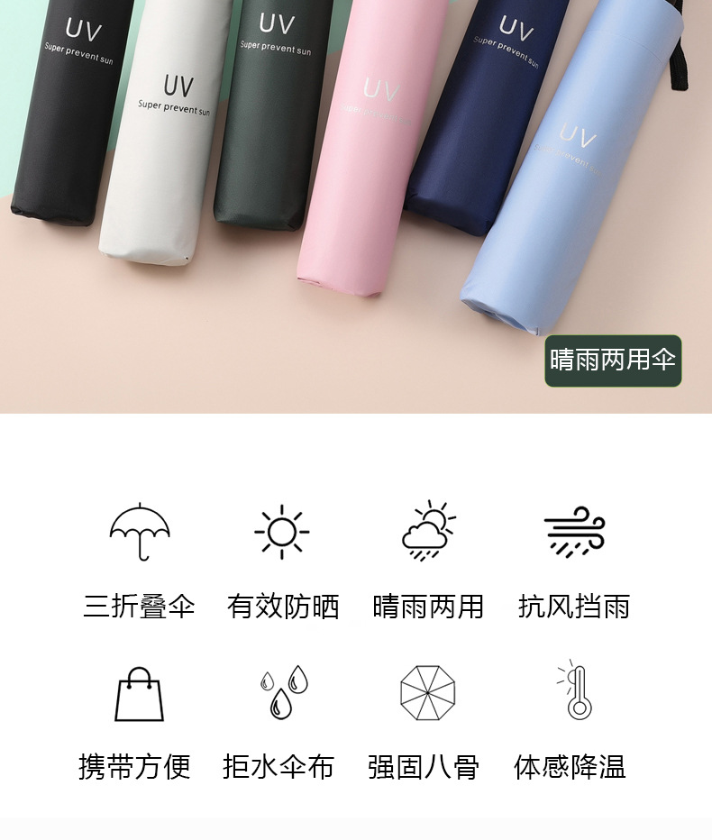 UV黑胶防晒遮阳伞晴雨两用雨伞折叠太阳伞印制logo广告伞批发详情2