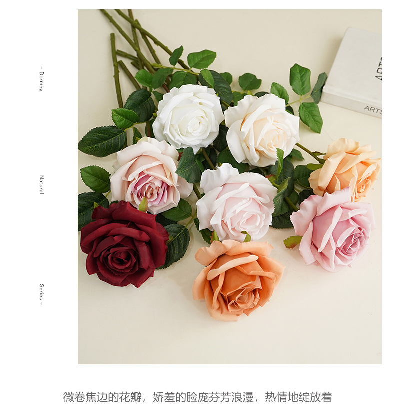 仿真玫瑰花朵单枝慕斯插花婚庆客厅装饰摄影道具批发办公文化仿真园艺礼盒详情21