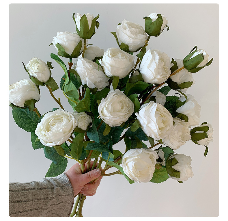 欧式烤边5头玫瑰花仿真花假花花束家居客厅装饰婚庆布景插花批发详情12