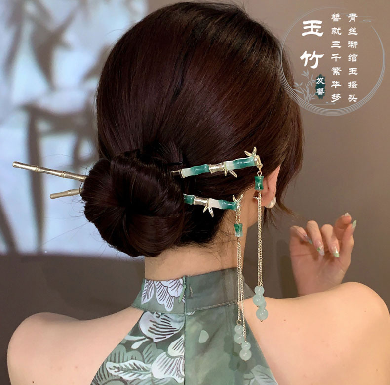 高级感新中式发钗铃兰花发簪超仙步摇流苏盘发簪古风汉服发饰头饰详情2