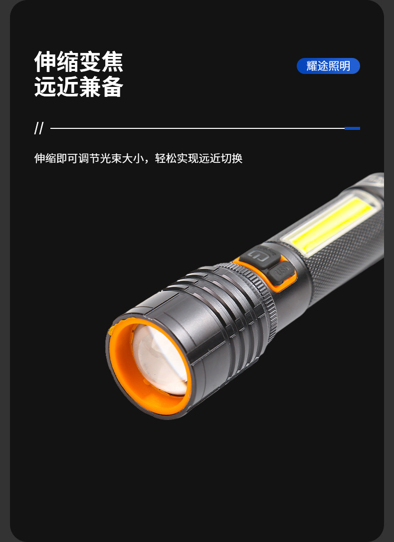 Wholesale of ultra-bright long-range white laser TYPE-C fast-charging outdoor lighting fixtures and telescopic zoom high-intensity flashlights in stock pic 12