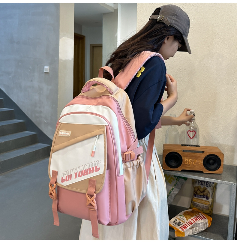 批发跨境双肩包韩版百搭书包撞色大学生高中大容量短途旅行背包详情18