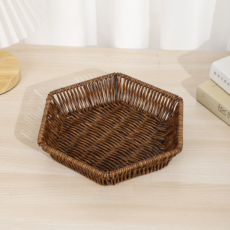 Japanese-style tray, rattan-like woven basket, bread and pastry plate, fruit plate, coffee table, dried fruit, candy and snack storage basket pic 4