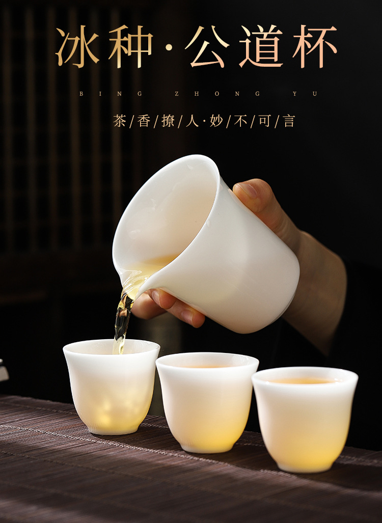 Dehua Light luxury sheep fat jade white porcelain ice jade porcelain tea set, home gift covered bowl Tea cup complete set as a souvenir pic 14