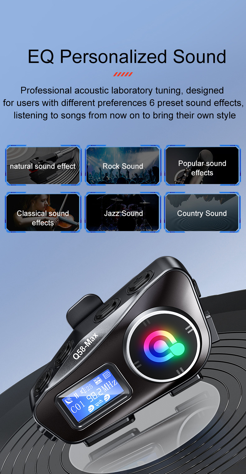 Q58MAX跨境专款头盔蓝牙耳机MP3混音音乐分享LCD屏FM对讲头盔耳机详情9