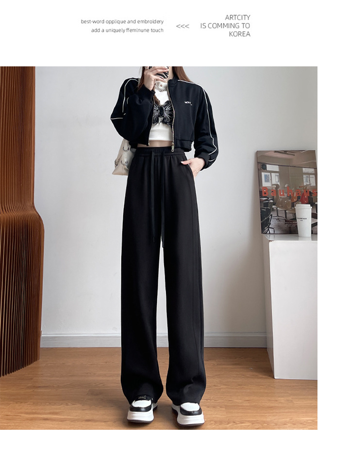 加绒香蕉裤女2025新款秋冬运动卫裤小个子高腰显瘦直筒窄版阔腿裤详情18