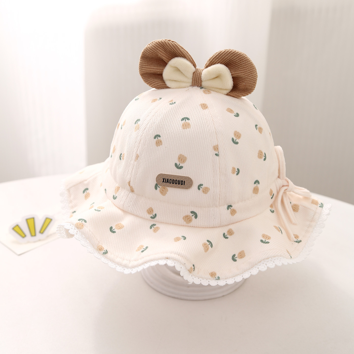 婴儿帽子春秋季花朵蝴蝶结女童渔夫帽冬天可调节防风遮阳宝宝盆帽详情8