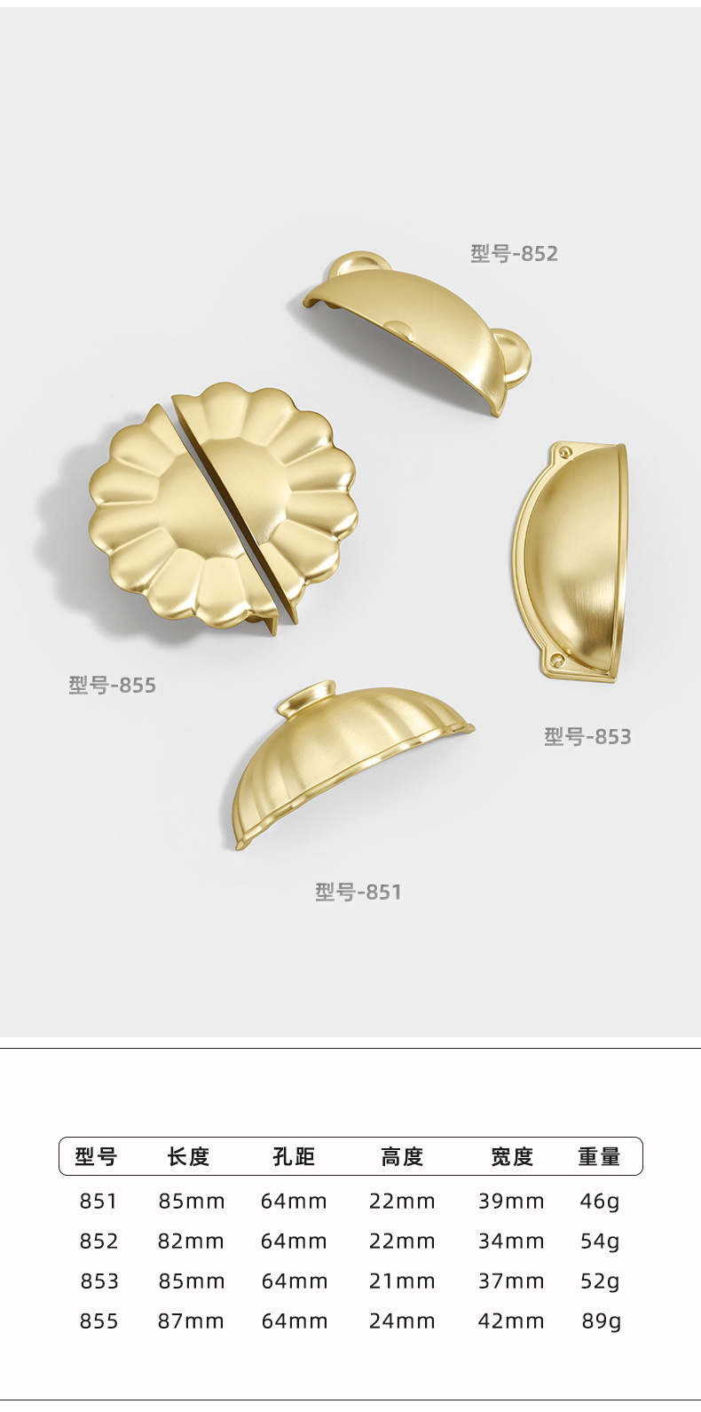 法式锌合金衣柜门拉手现代简约金色哑光铜色抽屉单孔橱柜实心把手详情15