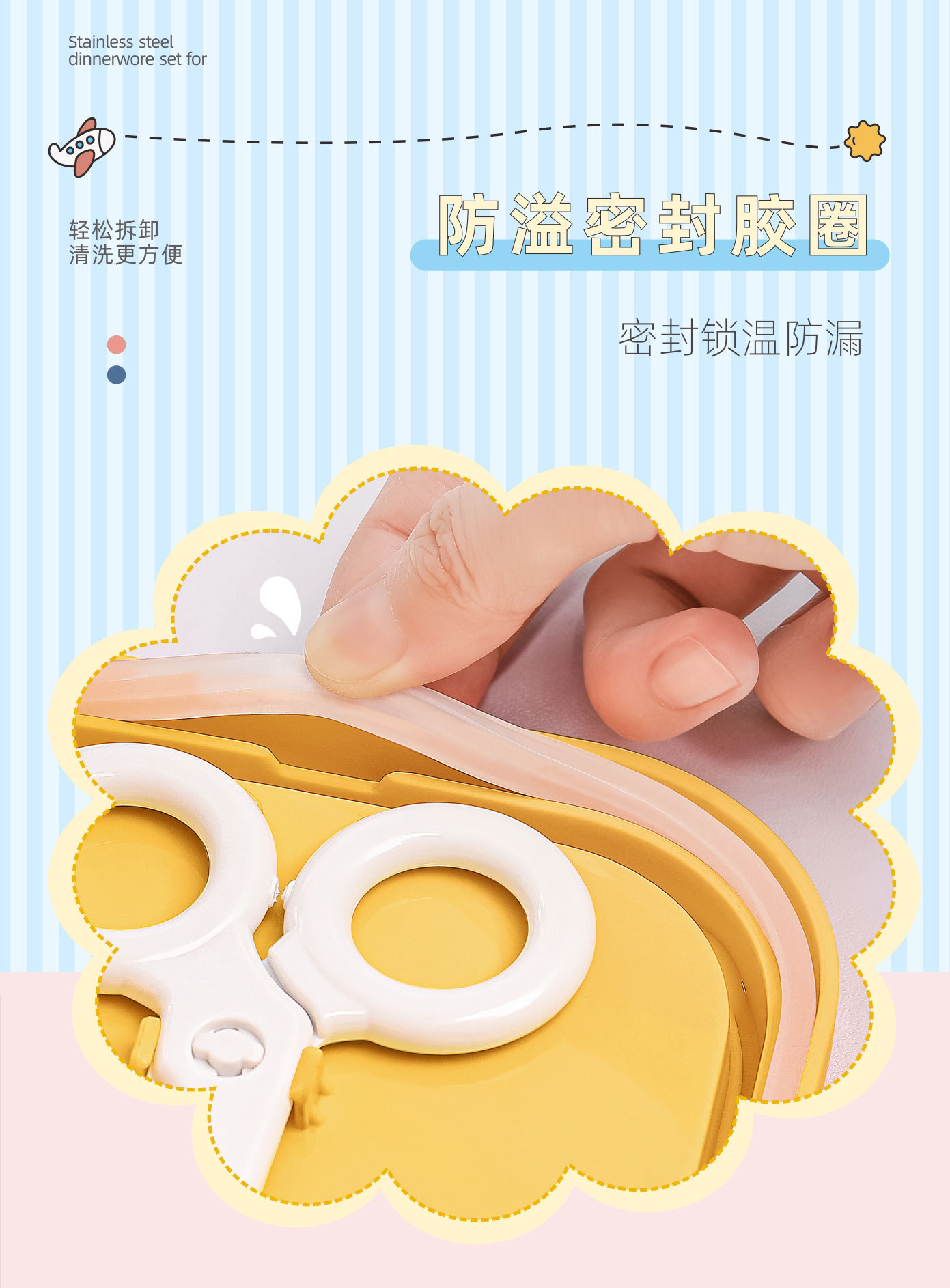 抖音一件代发辅食碗304不锈钢PP宝宝碗可爱婴儿儿童便携餐具套装详情9