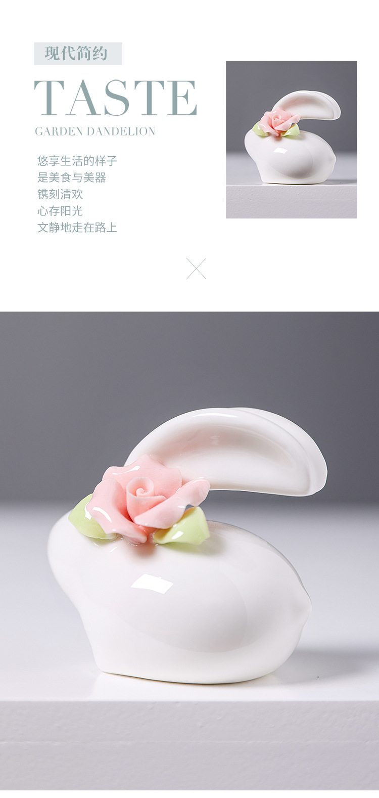 2026, a creative tea table and desk with cute mini porcelain flower decorations featuring hand-molded rabbit patterns made of jadeite white porcelain pic 6
