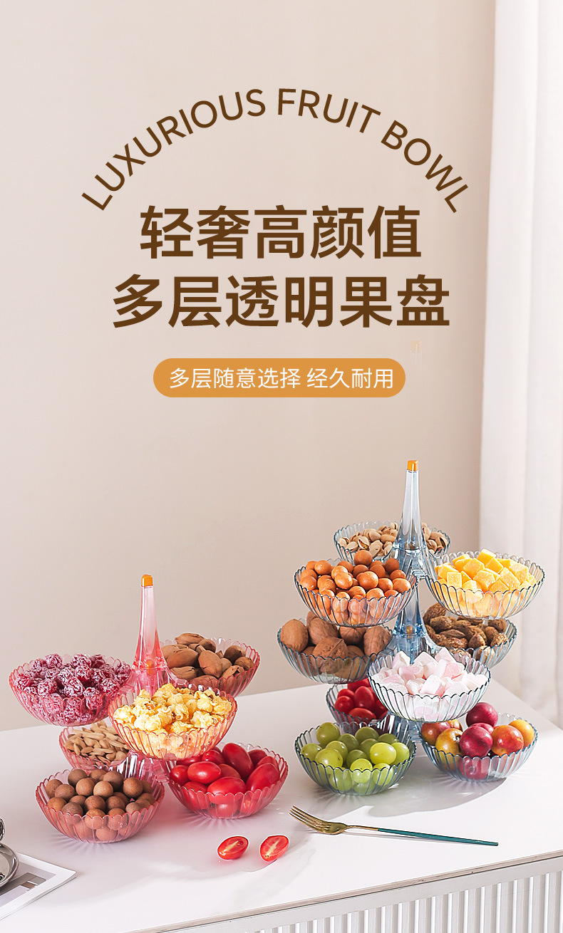 Fruit plate box, melon and fruit plate, popular light luxury home living room coffee table, dried fruits, snacks, melon seeds, candies, gift display, plastic box pic 2