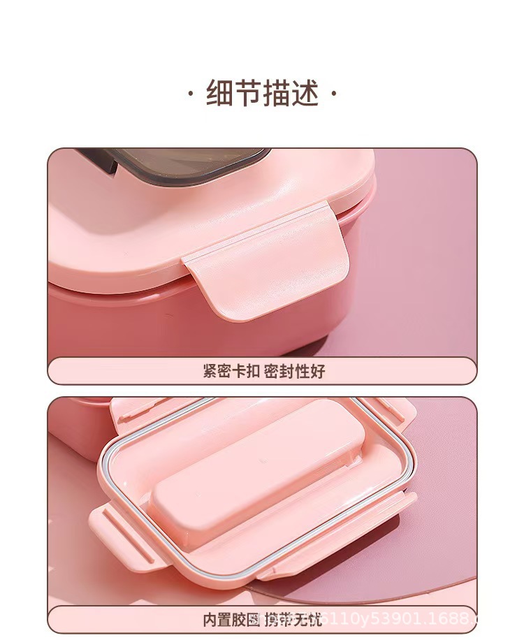 学生简约PP分格饭盒上班族304不锈钢午餐便当盒便携水杯餐具套装详情7