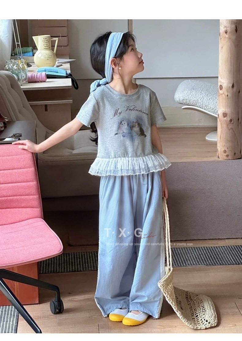 [en stock] korean style niños verano 2026 nueva chica encaje encaje manga corta camiseta chaleco casual casual pic 7