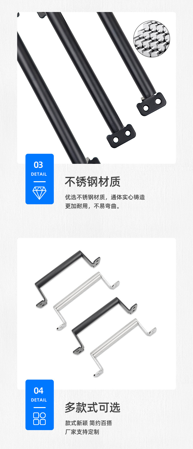 不锈钢拉手双开门木门明装拉手防盗门厨房门柜门把手批发圆管拉手详情5