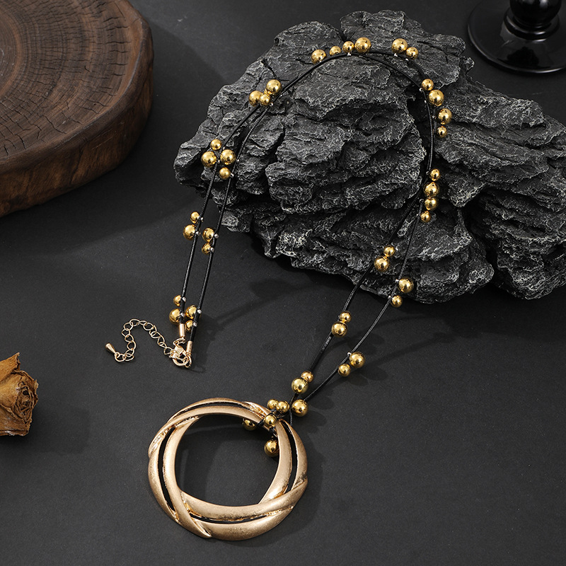 亚马逊跨境欧美圆环吊坠女士长项链设计感个性复古毛衣链饰品批发详情9