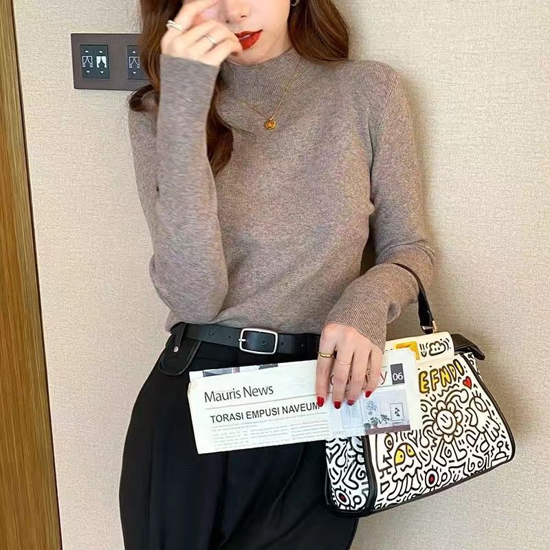 经典秋冬装新款纯色大圆领卷边打底针织衫女ulzzang基础款上衣百详情4