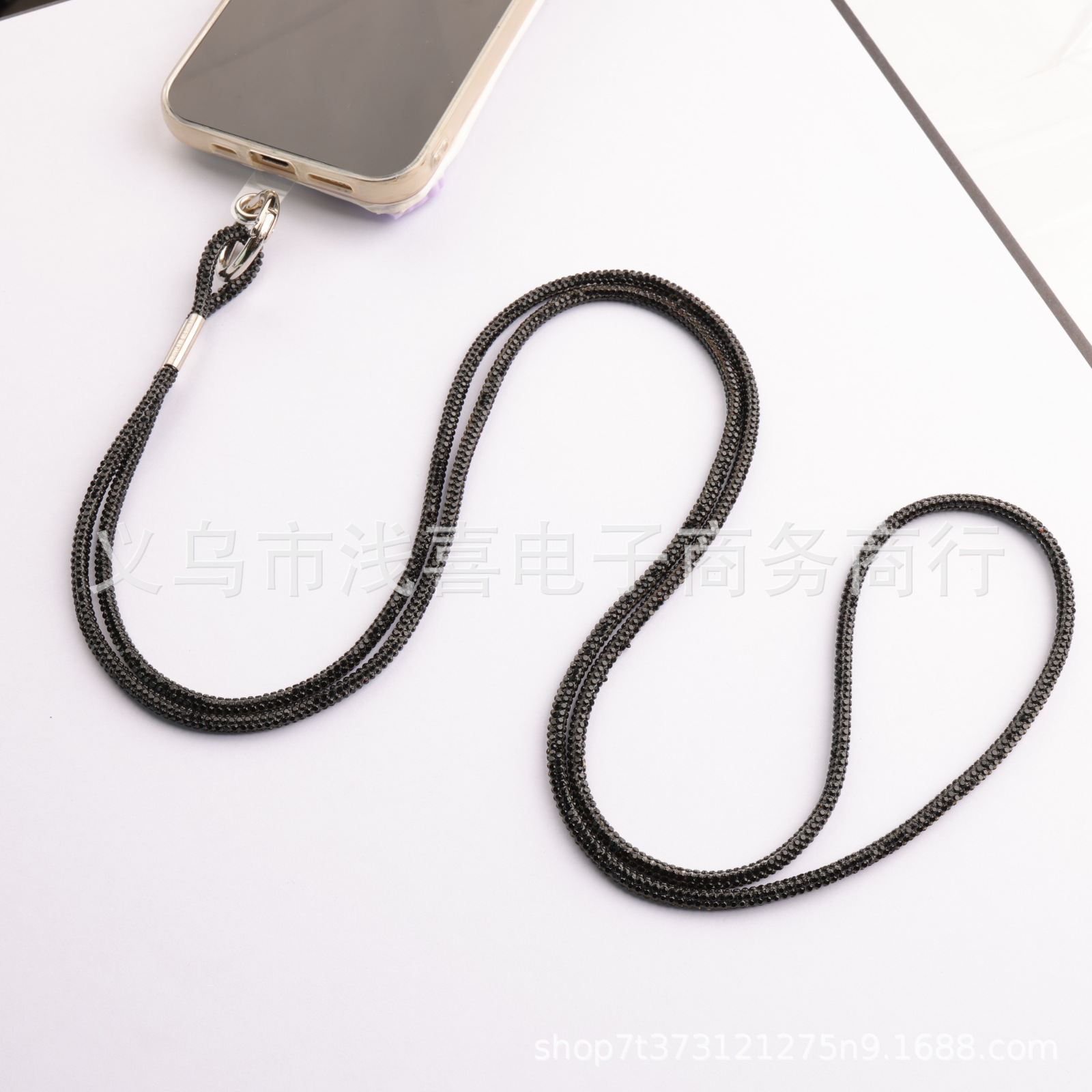 欧美新款手机挂链高级感奢华镶水钻链满闪钻证件吊牌绳手机挂链绳详情15