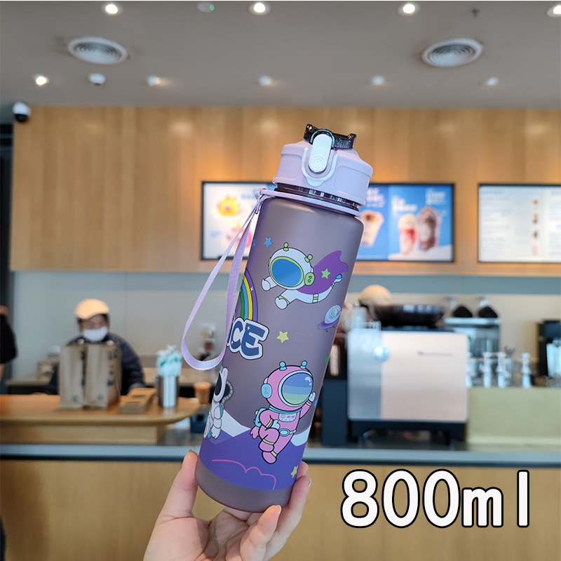 夏季卡通太空人磨砂水杯弹跳盖吸管杯便携提绳PC塑料杯宇航员水瓶详情9
