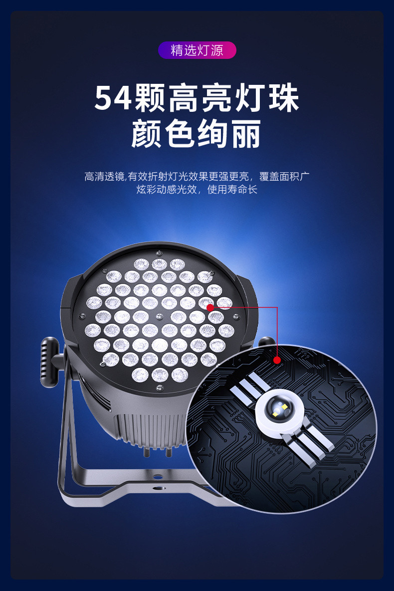 捷创54颗3W全彩帕灯RGB舞台灯led染色灯舞蹈室婚庆宴会厅舞台灯光详情11