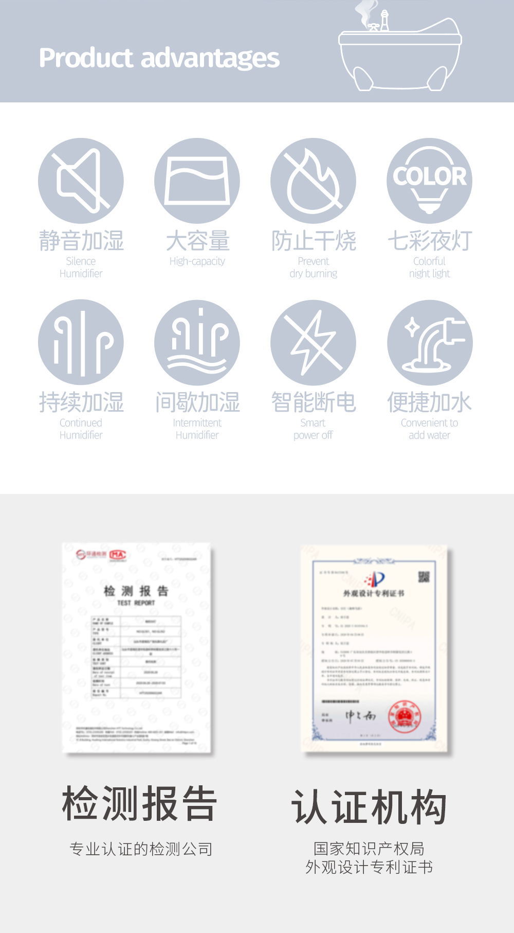 桌面浴缸加湿器七彩氛围小夜灯细腻雾化滋润保湿静音容量大详情4