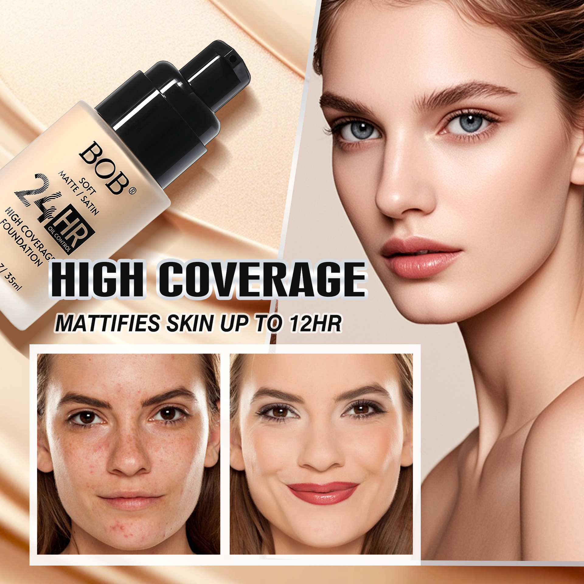 Cross-border exclusive bob Matte Concealer Foundation is a long-lasting oil-control and non-smudge blending foundation cream pic 5