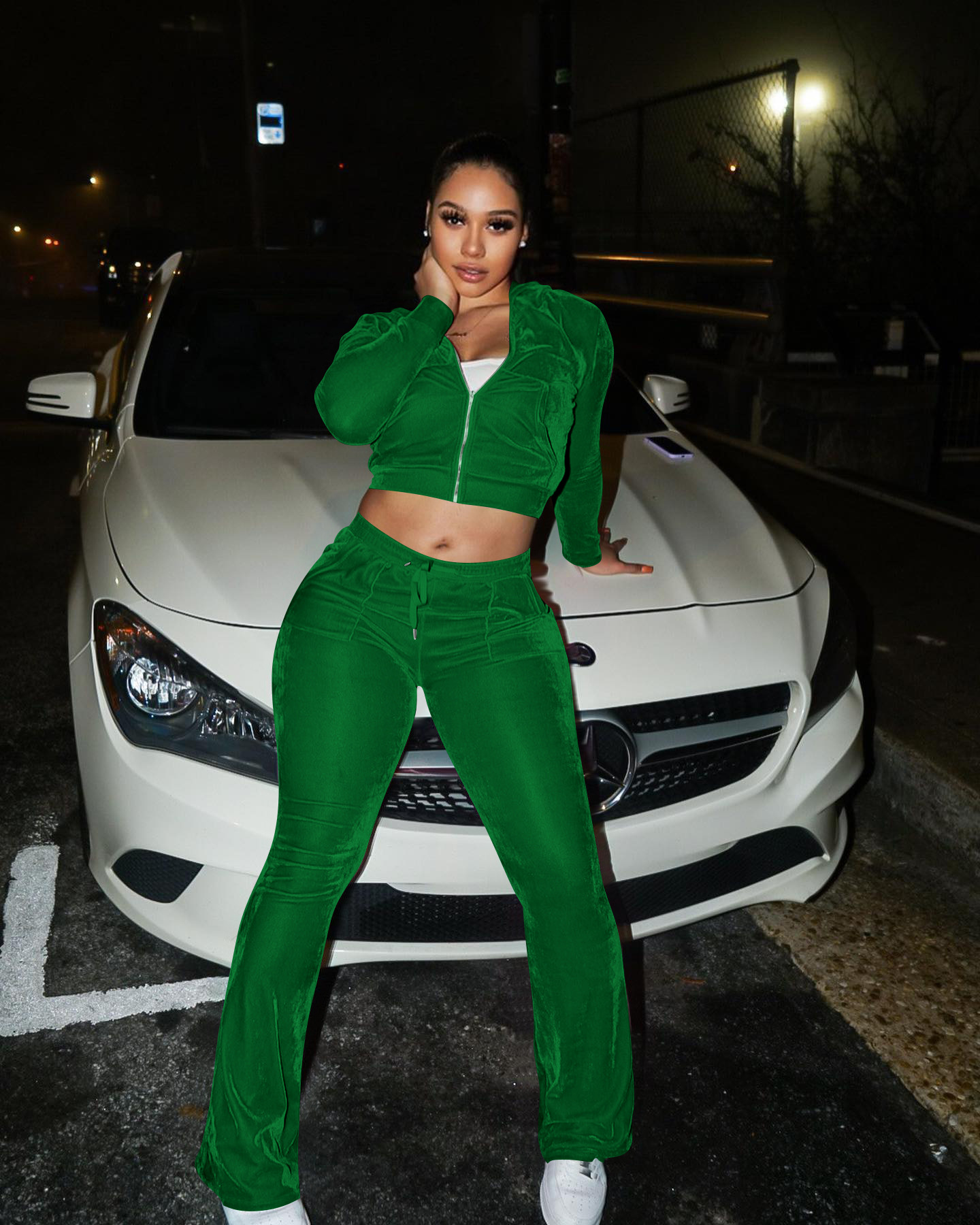 Solid color gold velvet wide-leg pants two-piece set pic 101