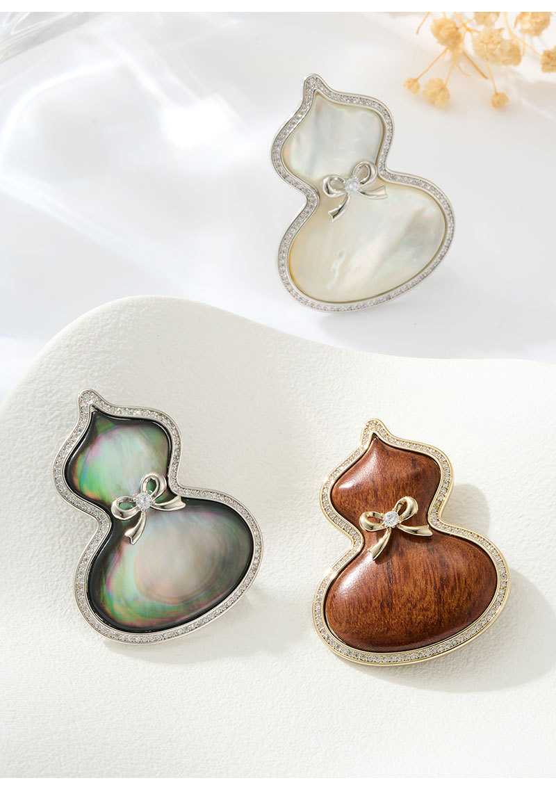 原创设计爆款双色天然贝母葫芦胸针铜合金镶锆石国风优雅精致别针详情22