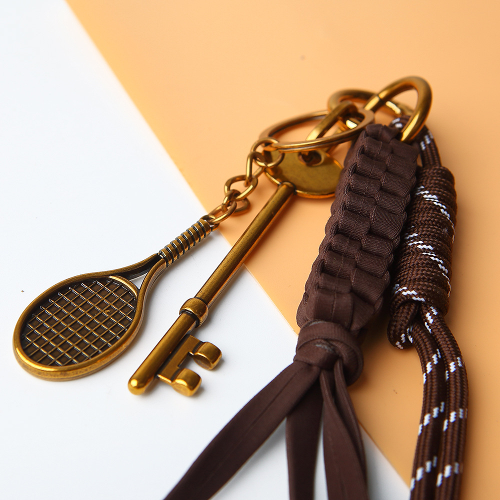 Cross-border bag pendants, accessories, cross-border keychains, retro gold tennis rackets, MIU-style woven ropes, DIY pic 10