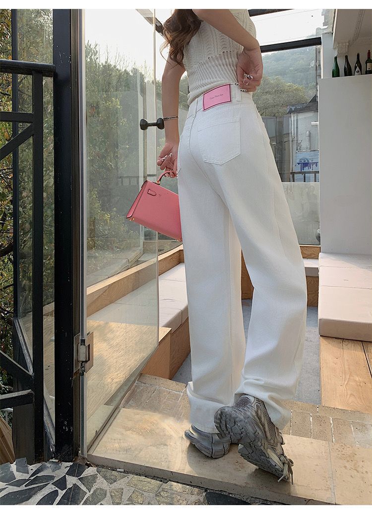 韩版设计感直筒牛仔裤女春秋季新款高腰显瘦显高宽松直筒牛仔裤子详情2