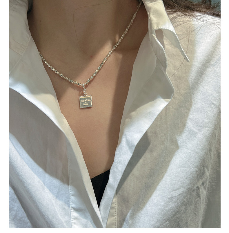 S925 pure silver Korean version niche design white silver fashionable pendant, simple and stylish heart-shaped letter side pendant pic 15