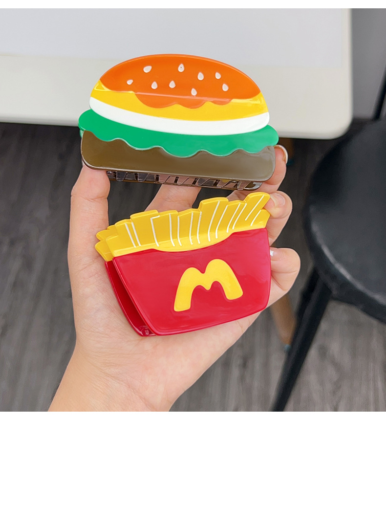 网红新款汉堡包抓夹醋酸发夹可爱夏日水果彩色卡通饰品鲨鱼夹批发详情9
