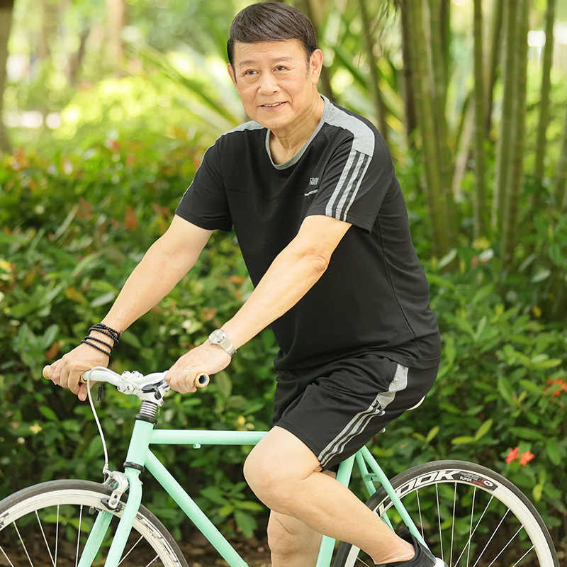 夏季中老年圆领宽松爸爸装短袖棉T恤运动套装男老人薄款衣服批发详情21