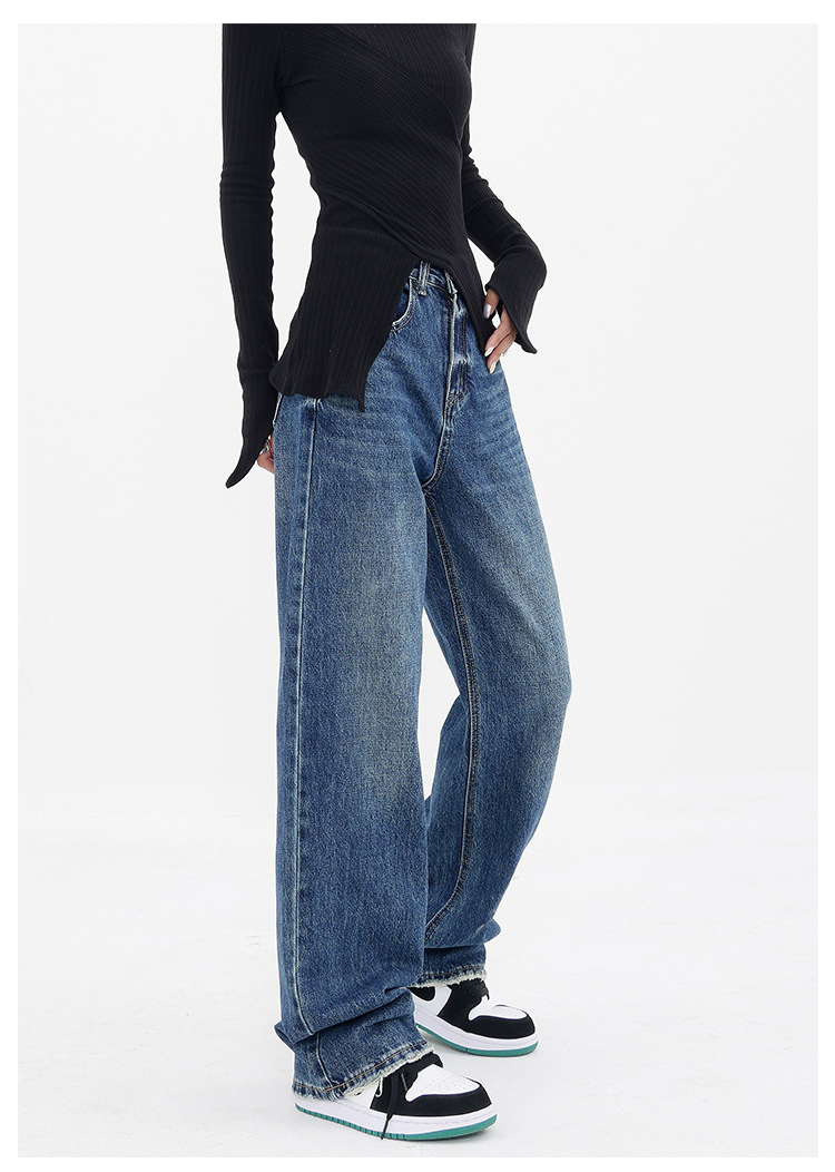 Customized high-waisted straight-leg jeans for women with pockets that make them look petite. Narrow wide-leg floor-length pants for 2024 new style pic 10