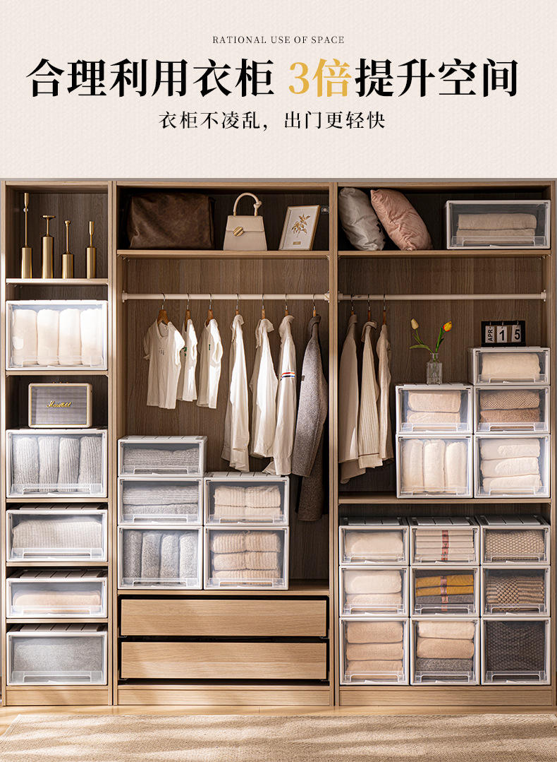 抽屉式收纳箱家用塑料透明衣柜内衣整理箱加厚大容量衣服储物柜子详情3
