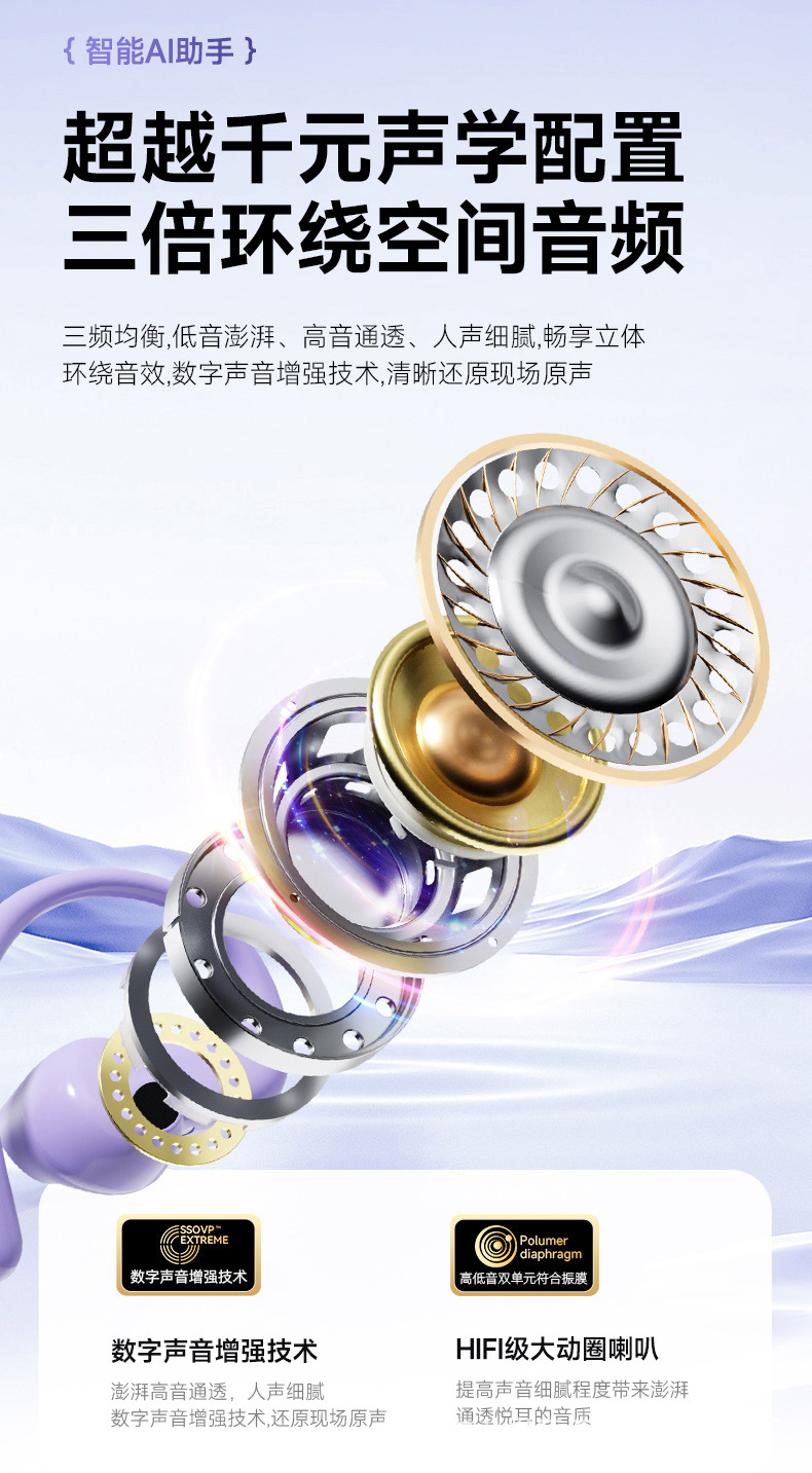 AI intelligent translation, wireless Bluetooth headphones, long battery life, high appearance level, electroplated gray, sports ear-hanging style simultaneous interpretation pic 11