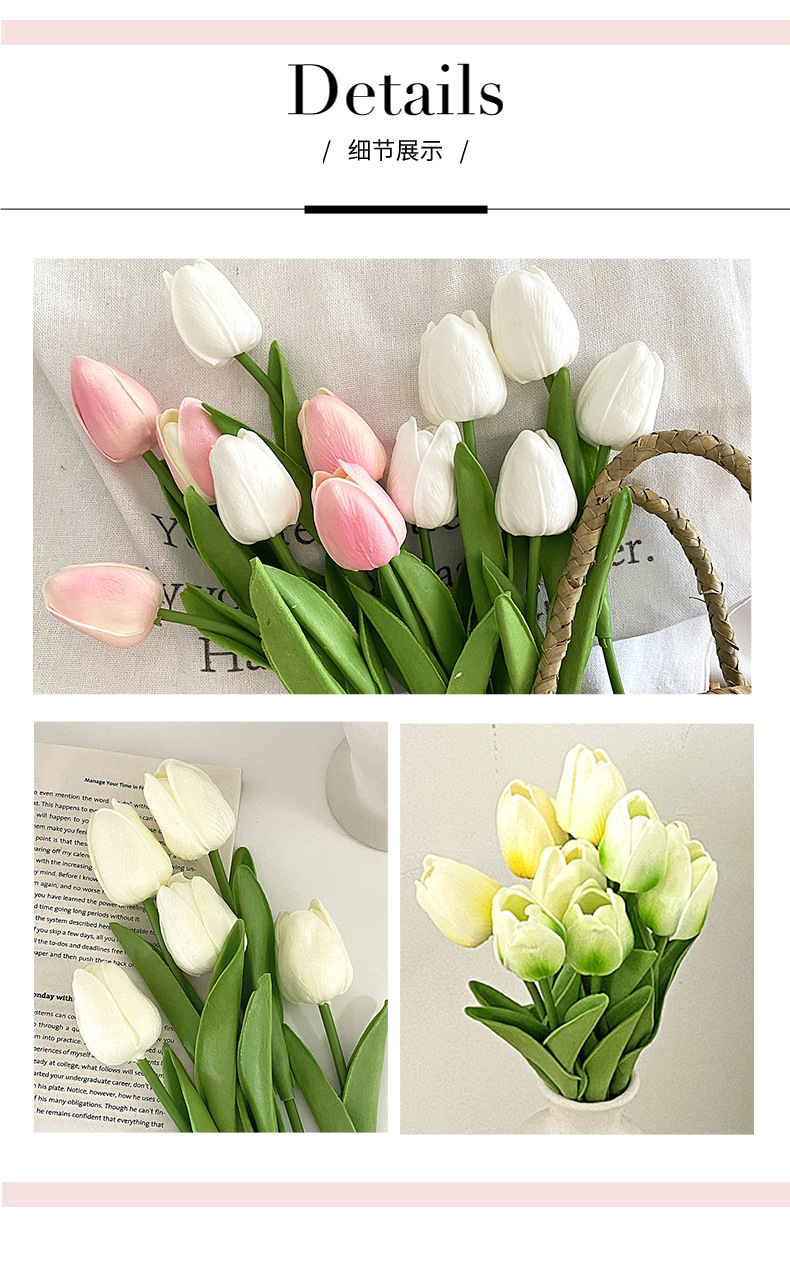 PU mini tulip simulation flowers, artificial bouquets, living room decoration flowers, table flowers, arrangement flowers, floral art, photo bouquets wholesale pic 7