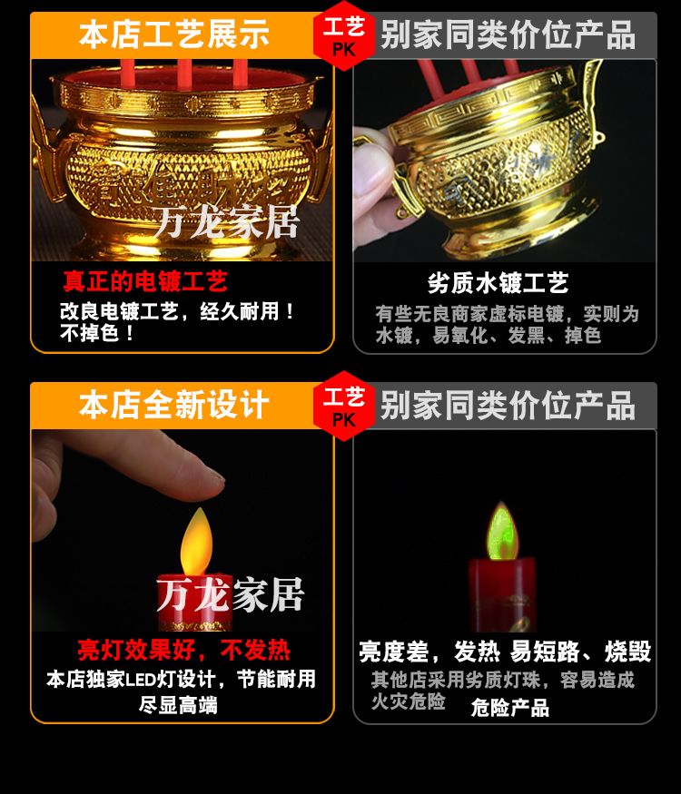 摇摆灯LED电子蜡烛电池插电用长明灯供灯供佛拜神家用香烛财神灯详情5