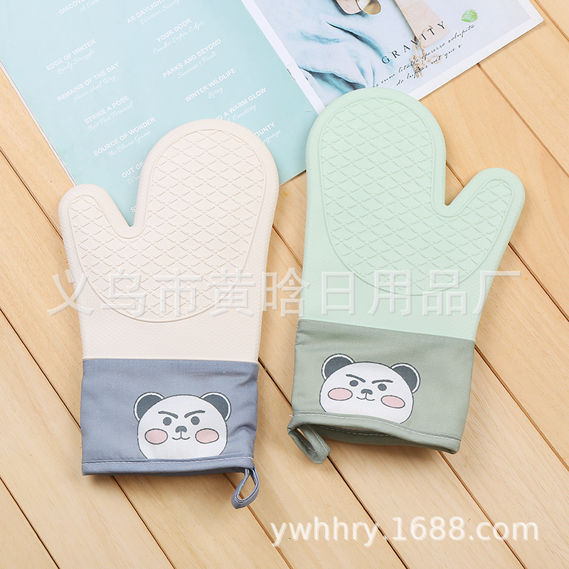 【持嘉】加厚硅胶微波炉手套防烫耐高温烤箱烘焙防水防滑小熊图案详情1