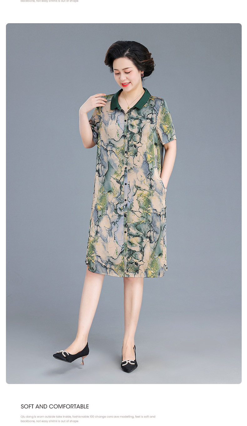 中年妈妈夏装连衣裙2024夏季新款中老年女装宽松遮肚时尚减龄裙子详情12