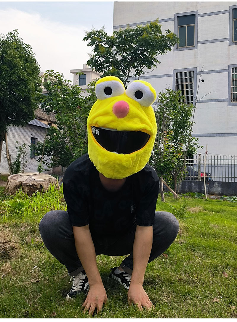 Helmet cap protective cover, big-eyed monster motorcycle, motorcycle, personalized cartoon plush head cover, frog riding, mask removal for warmth pic 15