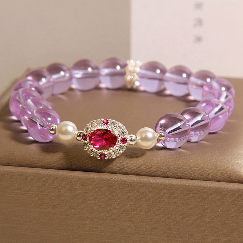Natural amethyst pearl bracelet for women, light luxury, niche and exquisite red corundum crystal bracelet, high-end and elegant jewelry pic 2