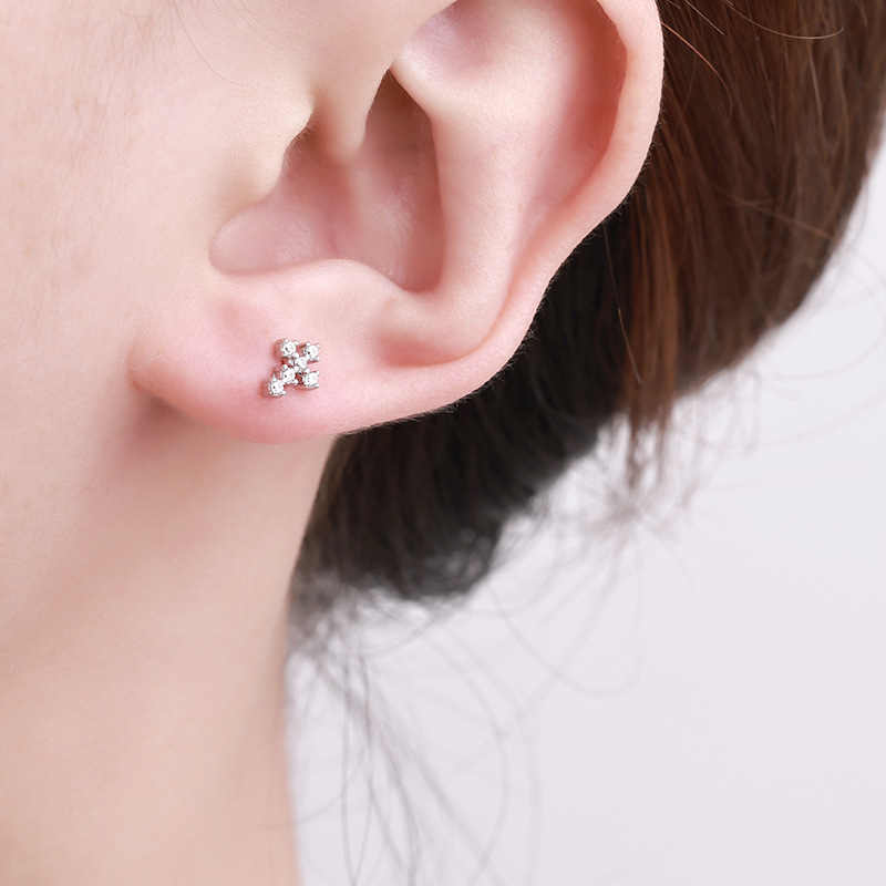 Influential Accessories S925 sterling Silver plated 14K mini cross Stud earrings for women, simple, fashionable, versatile and niche earrings wholesale cross-border pic 7