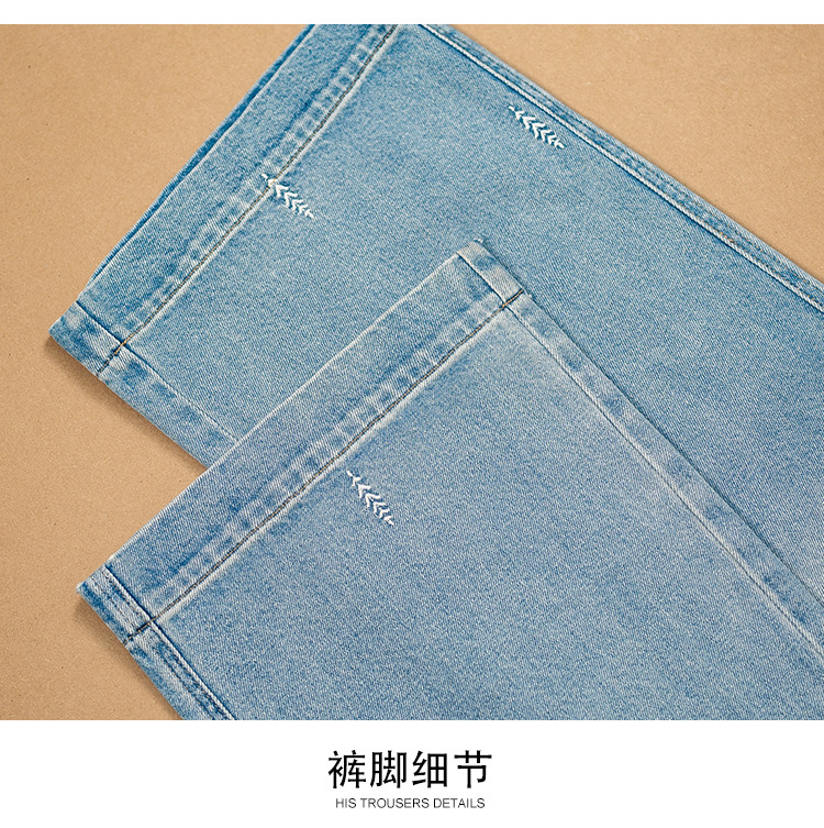 Factory direct sales of new light blue embroidered jeans for women. High waist, loose, slimming, concealing flesh, wide legs, straight, plus-size women pic 19