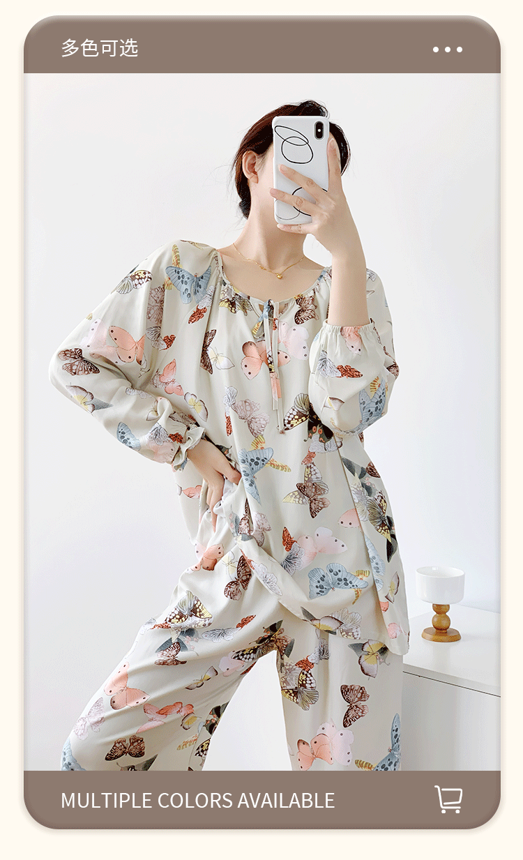 New long-sleeved Chinese-style cotton and silk pajamas for women in spring and autumn, worn on the outside, exude a sense of high-end new Chinese-style summer home pic 16